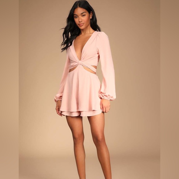 Lulus Pants - Lulus Chic Encounter Blush Long Sleeve Cutout Tie-Back Romper new size medium
